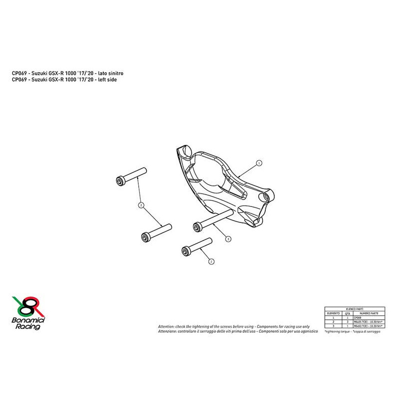 SUZUKI GSXR 1000 PROTECTION CARTER COTE GAUCHE ALU TAILLE MASSE BONAMICI