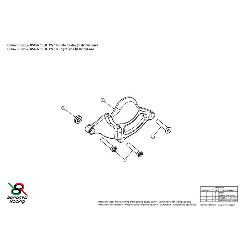 SUZUKI GSXR 1000 PROTECTION CARTER DISTRIBUTION ALU TAILLE MASSE BONAMICI