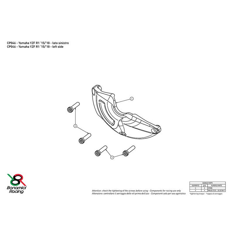 YAMAHA R1 PROTECTION CARTER COTE GAUCHE ALU TAILLE MASSE BONAMICI