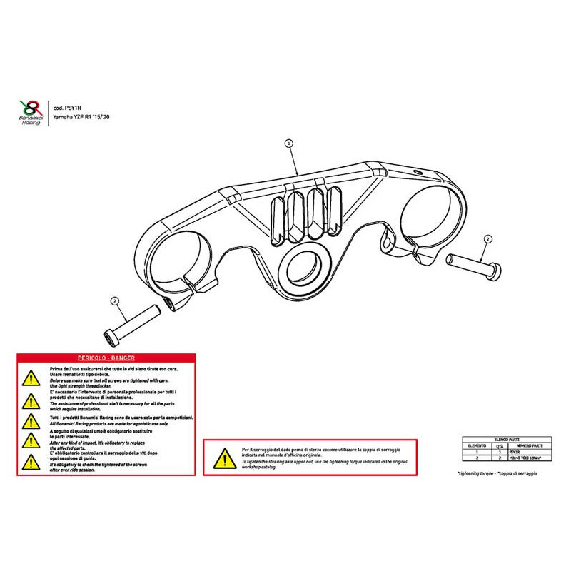 YAMAHA R1 TE DE FOURCHE SUPERIEUR RACE BONAMICI RACING