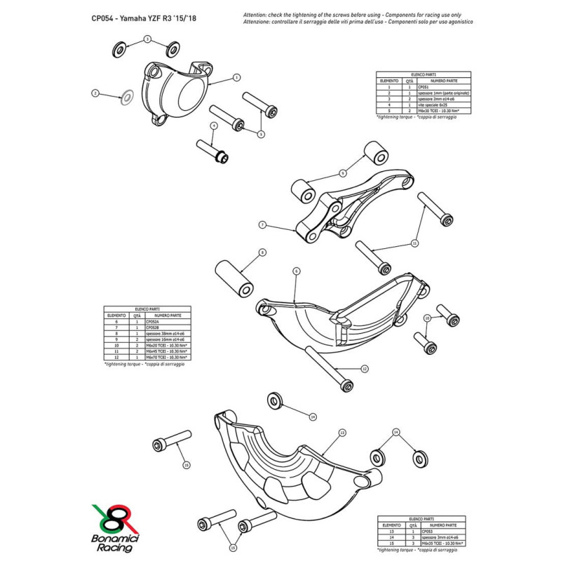 YAMAHA R3 KIT PROTECTION CARTER COTE GAUCHE ET DROIT ALU TAILLE MASSE BONAMICI