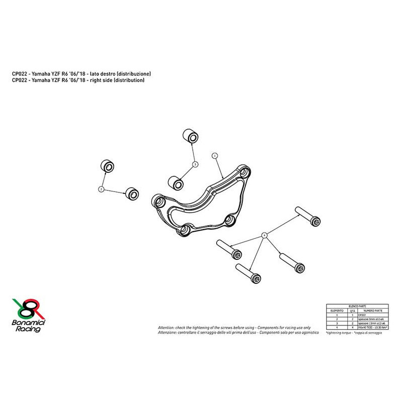 YAMAHA R6 PROTECTION CARTER DISTRIBUTION COTE DROIT ALU TAILLE MASSE BONAMICI