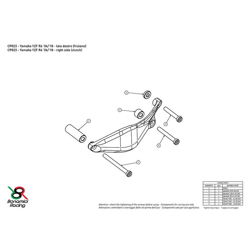 YAMAHA R6 PROTECTION CARTER EMBRAYAGE COTE DROIT ALU TAILLE MASSE BONAMICI